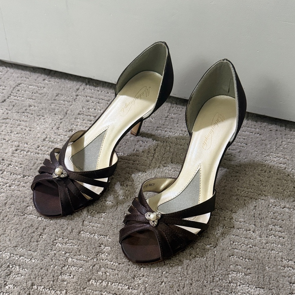 Michelangelo Elegant Brown Peep-Toe Heels
